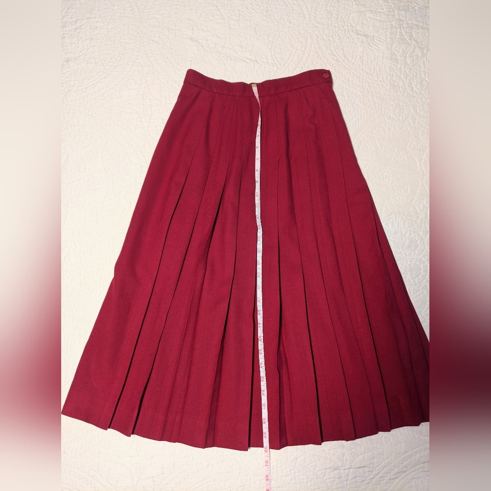 Vintage 80s 90s red wool A-line pleated midi skirt